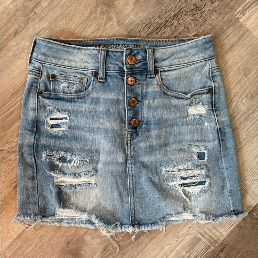 American Eagle Outfitters Size 2 Distressed High Rise Denim Mini Skirt - Picture 1 of 3